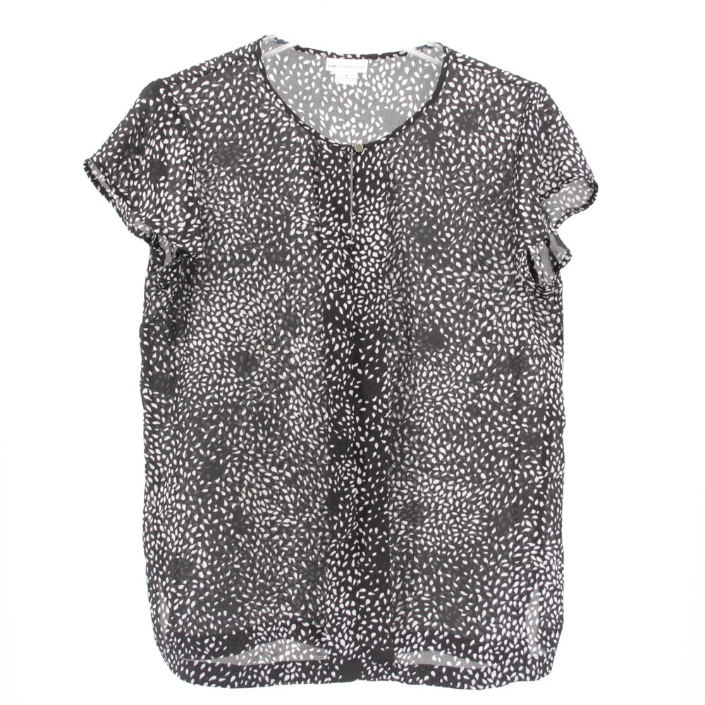 Liz Claiborne Women's Black White Abstract Print Short Sleeve Blouse Top Size M